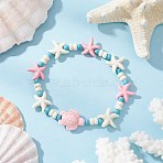 Synthetic Turquoise Beads Stretch Bracelets, Sea Turtle & Starfish, Floral White, Inner Diameter: 1-7/8 inch(4.85cm)(BJEW-JB12019-02)