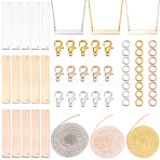 DIY Rectangle Pendant Necklaces Making Kits, Including Brass Connector Charms, Zinc Alloy Lobster Claw Clasps and Brass Cable Chains, Mixed Color, 35x6x0.8mm, Hole: 1mm(DIY-HS0001-81)