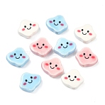 Printed Handmade Porcelain Beads, Cloud with Smiling Face, Mixed Color, 15x18x7mm, Hole: 1.8mm(PORC-A031-11)