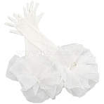 Velvet Long Finger Gloves, Polyester Cuff for Wedding Bride Supplies, White, 650x330x2~330mm(AJEW-WH20067-005C)
