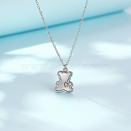 Stainless Steel Rhinestone Bear Pendant Necklaces, with Shell, Cable Chain Necklace for Women, Stainless Steel Color, 17-3/4 inch(45cm)(FX8982-2)