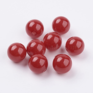 Shell Pearl Half Drilled Beads, Round, Red, 12mm, Hole: 1mm(BSHE-G015-12mm-04B)