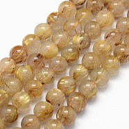 Grade AA Natural Gold Rutilated Quartz Beads Strands, Round, 8mm, Hole: 0.8mm, about 50pcs/strand, 15.75 inch(40cm)(G-I206-34-8mm)