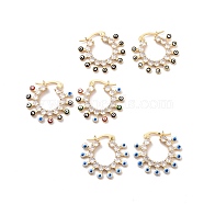 Enamel Evil Eye Hoop Earrings with Clear Cubic Zirconia, Gold Plated Brass Jewelry for Women, Cadmium Free & Lead Free, Mixed Color, 22.5x24.5x3mm, Pin: 0.7x0.9mm(KK-D079-05G)