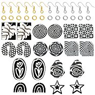 DIY Earrings Making Kits, Including 20Pcs 10 Style Opaque Acrylic Pendants, Black & White, 40Pcs Iron Open Jump Rings, 40Pcs Brass Earring Hooks with Beads, Ear Wire, Mixed Color, Pendants: 26.5~40x26~35x2.2~3mm, hole: 1.5~1.6mm, 2pcs/style(DIY-SZ0004-96)