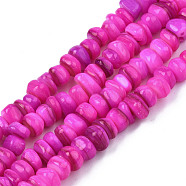 Natural Trochid Shell/Trochus Shell Beads Strands, Dyed, Flat Round, Magenta, 5~10x1~7mm, Hole: 1mm, about 94pcs/strand, 14.96''(38cm)(SHEL-S258-081-B07)