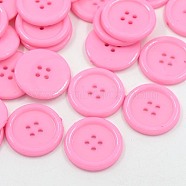 Acrylic Sewing Buttons, Plastic Shirt Buttons for Costume Design, 4-Hole, Dyed, Flat Round, Pink, 25x3mm, Hole: 2mm(BUTT-E076-D-09)