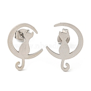 304 Stainless Steel Stud Earrings for Women, Moon with Cat, Stainless Steel Color, 17.5x13mm(EJEW-F320-03P)