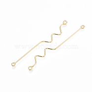 Brass Links connectors, Double Sided Eye Pins, Nickel Free, Real 18K Gold Plated, 51.5x6x0.5mm, Hole: 1mm(KK-S345-164G)