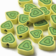 Handmade Polymer Clay Beads, Heart, Yellow Green, 7.5~11x7~11x4~5mm, Hole: 1.8mm(CLAY-T020-13E)