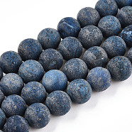 Natural American Turquoise Beads Strands, Frosted, Dyed & Heated, Round, Steel Blue, 8mm, Hole: 1mm, about 45~46pcs/strand, 15.16'(38.5cm)(X-G-S369-001C-A07)