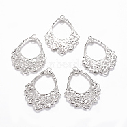 Iron Filigree Joiners Links, teardrop, Platinum, 42x31.5x0.5mm, Hole: 1.8mm(IFIN-TAC001-31P)