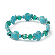 Synthetic Turquoise Turtle & Glass Beaded Stretch Bracelet, Inner Diameter: 2-1/4 inch(5.7cm)(BJEW-JB09763)