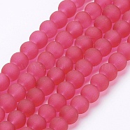 Transparent Glass Bead Strands, Frosted, Round, Crimson, 6mm, Hole: 1.3~1.6mm, about 140pcs/strand, 31.4 inch(X-GLAA-S031-6mm-40)