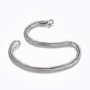 304 Stainless Steel Snake Chain Necklaces, with 304 Stainless Steel Clasps, Stainless Steel Color, 23.6 inch(60cm), 3mm(NJEW-F248-01D-P)