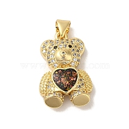 Rack Plating Brass Micro Pave Clear Cubic Zirconia Pendants, Heart Bear Charms with Synthetic Opal, Real 18K Gold Plated, Cadmium Free & Lead Free, Long-Lasting Plated, Black, 22.5x14.5x6.5mm, Hole: 3.5x3mm(KK-P268-05B-G03)