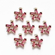 Brass Micro Pave Cubic Zirconia Charms, Light Gold, Long-Lasting Plated, Cadmium Free & Lead Free, Star, Cerise, 14x12x3mm, Hole: 1.2mm(KK-S359-021B-RS)