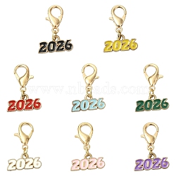 8Pcs Alloy Enamel Pendant Decorations, with Alloy Lobster Claw Clasps, Number 2026, Golden, Mixed Color, 26mm(HJEW-YW00354)