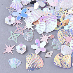 Ornament Accessories, PVC Plastic Paillette/Sequins Beads, Mixed Shapes, Pink, 3~11x3~12x0.4~1.5mm, Hole: 0.9~1.4mm(PVC-N001-18C)