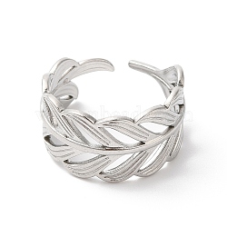 Non-Tarnish 304 Stainless Steel Leafy Branch Open Cuff Ring for Women, Stainless Steel Color, Inner Diameter: 17mm(X-RJEW-K245-31P)