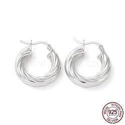 Rhodium Plated 925 Sterling Silver Hoop Earrings, Twist Wire, with S925 Stamp, Real Platinum Plated, 25x5x21mm(EJEW-K258-12P)