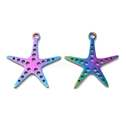 Ion Plating(IP) 304 Stainless Steel Pendants, Star Charm, Rainbow Color, 22x20.5x1.5mm, Hole: 1.8mm(STAS-L020-021RC)