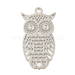 Rack Plating Brass Hollow Out Connector Charms, Long-Lasting Plated, Owl Etched Metal Embellishments, Platinum, 24x13x0.3mm, Hole: 1.8mm(KKC-D001-30P)