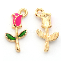 Alloy Enamel Pendants, Rose Shape, Light Gold, Deep Pink, 19x9x2.5mm, Hole: 1.8mm(ENAM-S121-049-1)