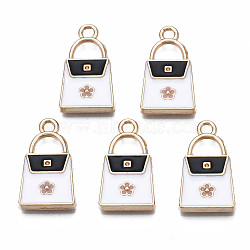 Rack Plating Alloy Enamel Pendants, Cadmium Free & Nickel Free & Lead Free, Bag, White, 20.5x12x2.5mm, Hole: 2mm(ENAM-T011-122A)