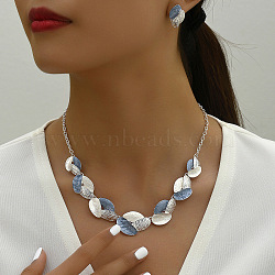 3 Tone Leaf Alloy Enamel Bib Necklace & Stud Earring, Platinum, Cornflower Blue, 440mm & 21x41mm(FS-WG7DDB7-01)