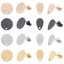 DICOSMETIC 48Pcs 8 Style Ion Plating(IP) 304 Stainless Steel Stud Earring Findings, with Ear Nuts, Mixed Shape, Mixed Color, 6~12x0.7~1mm, Hole: 1.2~1.4mm, Pin: 0.7~0.8mm, 6pcs/style(STAS-DC0004-64)