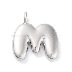 Rack Plating Brass Balloon Letter Pendants, Cadmium Free & Lead Free, Long-Lasting Plated, Platinum, Letter M, 18x16.5x4.5mm, hole: 2.5mm(KK-C050-01P-M)