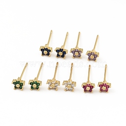 Cubic Zirconia Flower Stud Earrings, Real 18K Gold Plated Brass Jewelry for Women, Cadmium Free & Lead Free, Mixed Color, 15x5x5mm, Pin: 0.7mm(EJEW-C035-15G)