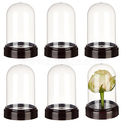 Plastic Dome Cover, Decorative Display Case, Cloche Bell Jar Terrarium with Acrylic Imitation Wood Base, for DIY Preserved Flower Gift, Clear, 70.5x107mm(GLAA-WH0038-04B)