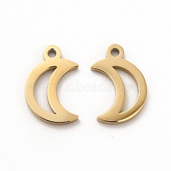 Ion Plating(IP) 304 Stainless Steel Pendants, With Jump Ring, Moon, Real 14K Gold Plated, 10x6.5x1mm, Hole: 1mm(STAS-E185-17G)