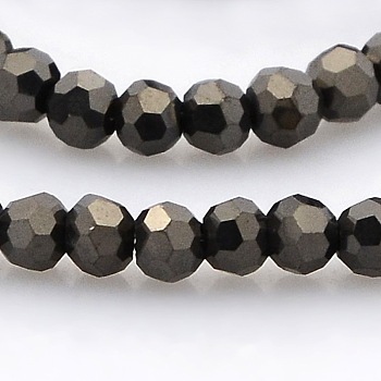 Full Plated Glass Faceted Round Spacer Beads Strands, Black Plated, 3mm, Hole: 1mm, about 100pcs/strand, 11.5 inch