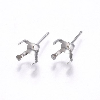 304 Stainless Steel Stud Earring Findings, Stainless Steel Color, 5x5mm, Pin: 0.8mm