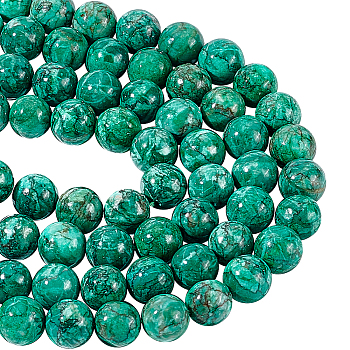 2 Strands Natural Marble Beads Strands, Round, Dyed & Heated, Dark Cyan, 10mm, Hole: 1mm, about 38pcs/strand, 15.7 inch(40cm)