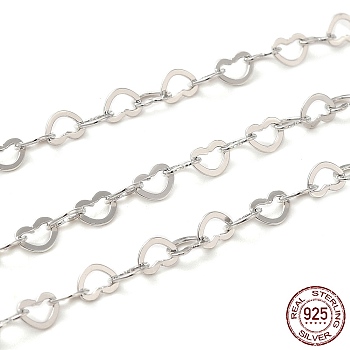 Rhodium Plated 925 Sterling Silver Flat Round Link Chains, Sequin Chains, Soldered, Platinum, Flat Round: 4x0.4mm, Link Ring: 3x2x0.4mm