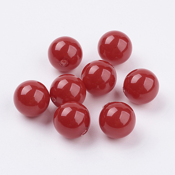 Shell Pearl Half Drilled Beads, Round, Red, 12mm, Hole: 1mm
