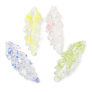 Plated Acrylic Feather Pendants, Transparent, Mixed Color, 55x20.5x6mm, Hole: 1.8mm