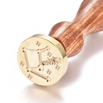 Brass Wax Seal Stamp, with Wooden Handle, for Post Decoration, DIY Card Making, Libra, 90x26mm, Hole: 7mm