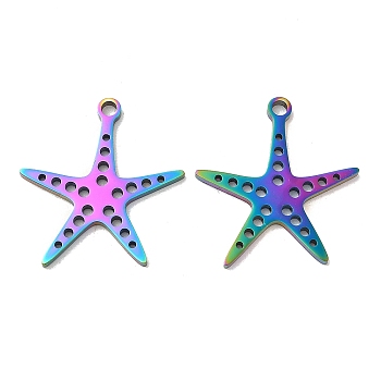 Ion Plating(IP) 304 Stainless Steel Pendants, Star Charm, Rainbow Color, 22x20.5x1.5mm, Hole: 1.8mm