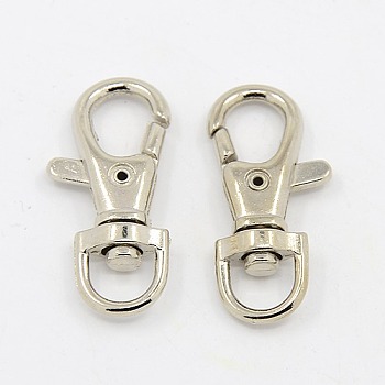 Alloy Swivel Lobster Claw Clasps, Swivel Snap Hook, Fine Jewelry Findings, Cadmium Free & Lead Free, Platinum Color, Size: about  39mm long, 17mm wide, 7mm thick, hole: 6mm wide, 9mm long