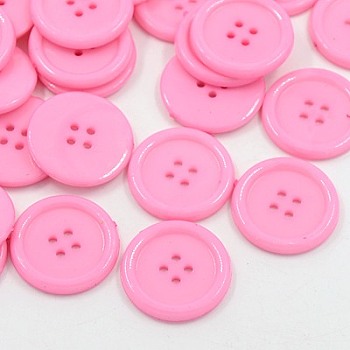 Acrylic Sewing Buttons, Plastic Shirt Buttons for Costume Design, 4-Hole, Dyed, Flat Round, Pink, 25x3mm, Hole: 2mm