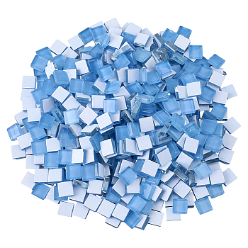 400G Glass Mosaic Tiles, Square Mosaic Tiles, for DIY Mosaic Art Crafts, Picture Frames and More, Cornflower Blue, 10x10x3.5mm, about 450pcs