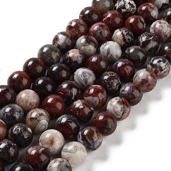Natural Mexican Red Laguna Lace Agate Round Beads Strands, 10mm, Hole: 1.2mm, about 38pcs/strand, 15.16''(38.5cm)