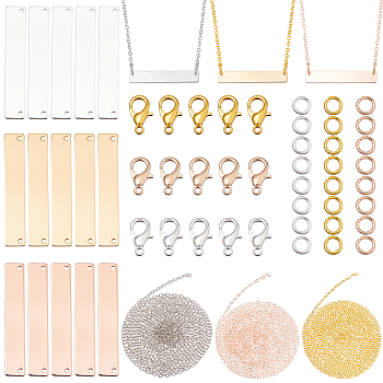 DIY Rectangle Pendant Necklaces Making Kits, Including Brass Connector Charms, Zinc Alloy Lobster Claw Clasps and Brass Cable Chains, Mixed Color, 35x6x0.8mm, Hole: 1mm