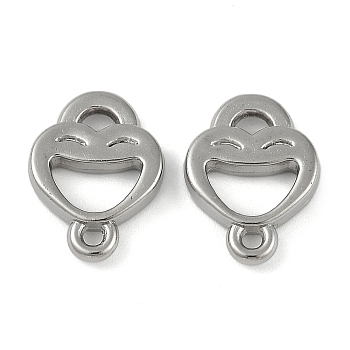 CCB Plastic Connector Charms, Smiling Face Heart Links, Platinum, 16x12x3mm, Hole: 1.2~1.6mm