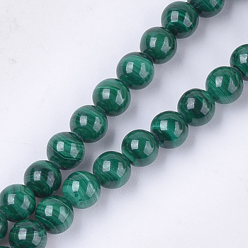 Natural Malachite Beads Strands, Grade A, Round, 6mm, Hole: 0.8mm, about 30~33pcs/strand, 7.6 inch